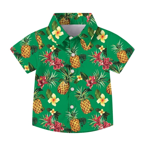OGLCCG Boy's Hawaiian Shirt Tropical Casual Summer Beach Shirt with Pocket Short Sleeve Casual Button Down Tops for Youth Kids 2-15 Years