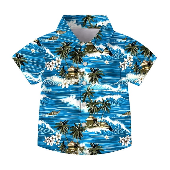 OGLCCG Boys Hawaiian Shirt Tropical Short Sleeve Casual Button Down Tops for Youth Kids Summer Shirt with Pocket 2-15 Years