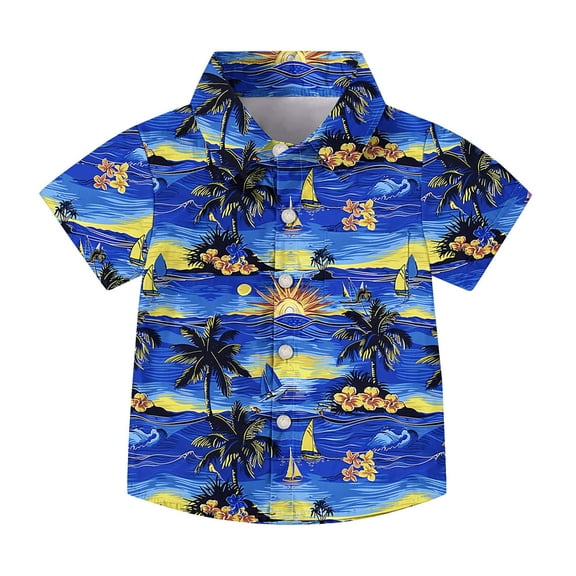 OGLCCG Boys Hawaiian Shirt Tropical Short Sleeve Casual Button Down Tops for Youth Kids Summer Shirt with Pocket 2-15 Years