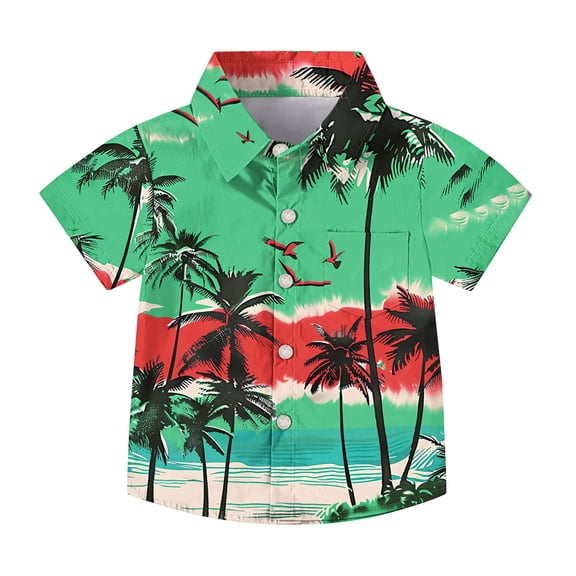 OGLCCG Boys Hawaiian Shirt Tropical Short Sleeve Casual Button Down Tops for Youth Kids Summer Shirt with Pocket 2-15 Years