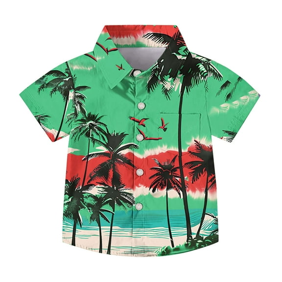 OGLCCG Boys Hawaiian Shirt Tropical Short Sleeve Casual Button Down Tops for Youth Kids Summer Shirt with Pocket 2-15 Years
