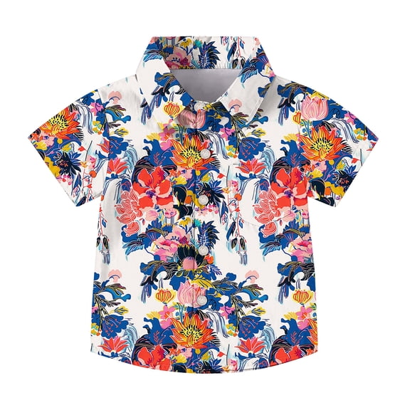 OGLCCG Boys Hawaiian Shirt Tropical Short Sleeve Casual Button Down Tops for Youth Kids Summer Shirt with Pocket 2-15 Years