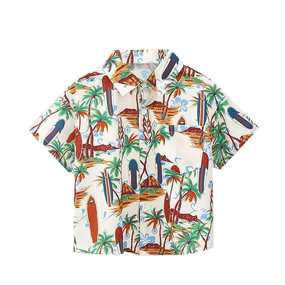 OGLCCG Boys Hawaiian Shirts Short Sleeve Cotton Beach Button Down Casual Aloha Luau Shirts for Kids Tropical Summer Shirt 1-12 Years