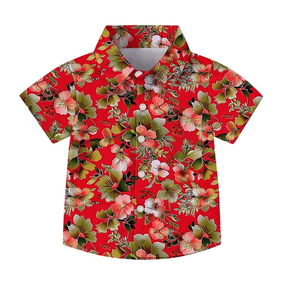 OGLCCG Boys Hawaiian Shirts Short Sleeve Summer Beach Button Down Aloha Luau Shirts for Kids Casual Tropical Shirt with Pocket 2-15 Years