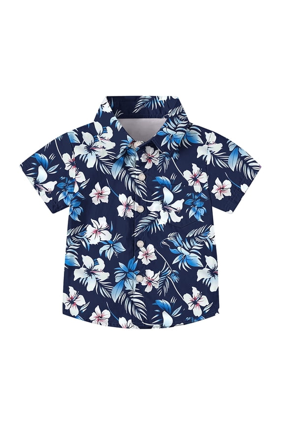 Boys Hawaiian Shirts Short Sleeve Summer Beach Button Down Aloha Luau Shirts for Kids Casual Tropical Shirt with Pocket 2-15 Years