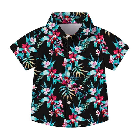 OGLCCG Boys Hawaiian Shirts Short Sleeve Summer Beach Button Down Aloha Luau Shirts for Kids Casual Tropical Shirt with Pocket 2-15 Years