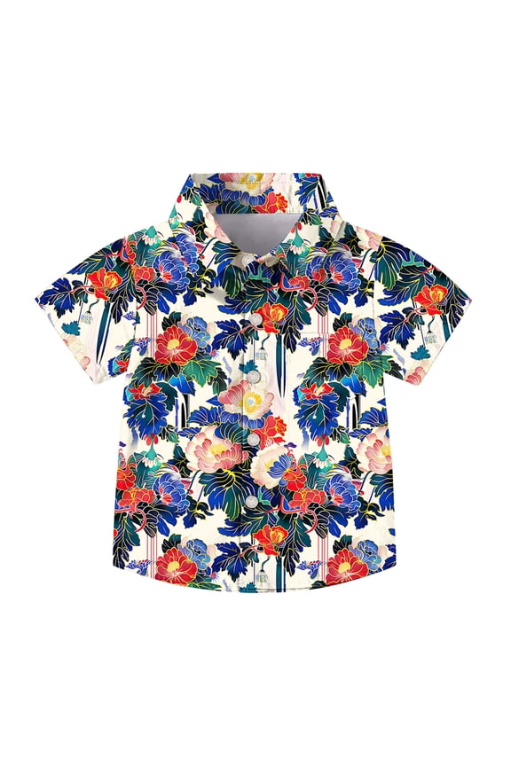 Boys Hawaiian Shirts Short Sleeve Summer Beach Button Down Aloha Luau Shirts for Kids Casual Tropical Shirt with Pocket 2-15 Years