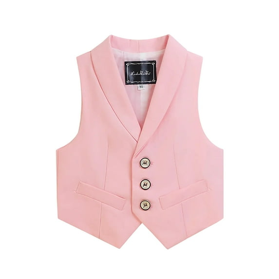 OGLCCG Boys Suit Vest Single Breasted V-Neck Vest with Pocket for Formal Occasion Fashion Solid Dress Waistcoat Vest Sizes 2-14 Years