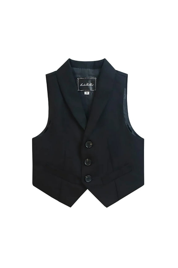 Boys Suit Vest Single Breasted V-Neck Vest with Pocket for Formal Occasion Fashion Solid Dress Waistcoat Vest Sizes 2-14 Years