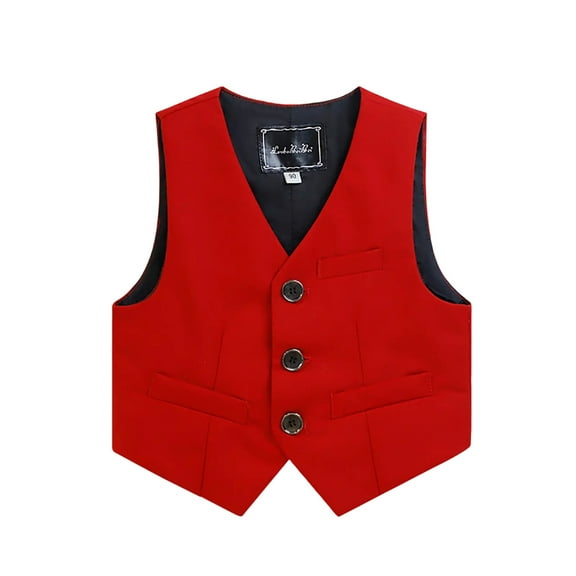 OGLCCG Boys Suit Vest Single Breasted V-Neck Vest with Pocket for Formal Occasion Fashion Solid Dress Waistcoat Vest Sizes 2-14 Years