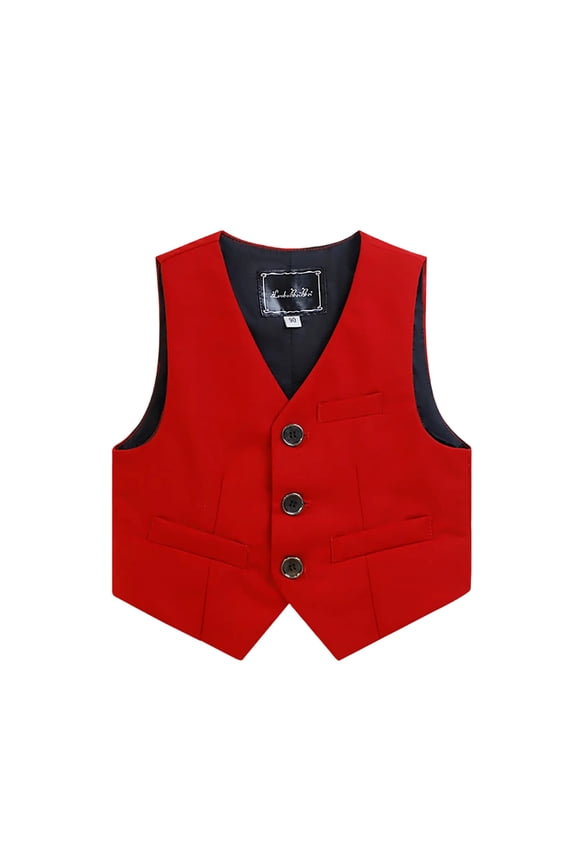 Boys Suit Vest Single Breasted V-Neck Vest with Pocket for Formal Occasion Fashion Solid Dress Waistcoat Vest Sizes 2-14 Years