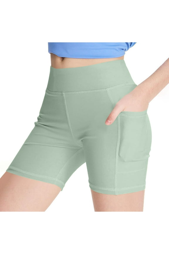 Girls' Athletic Biker Shorts with Pockets Kids Dance Yoga Running Volleyball Workout Shorts High Waist Dance Shorts 4-15 Years