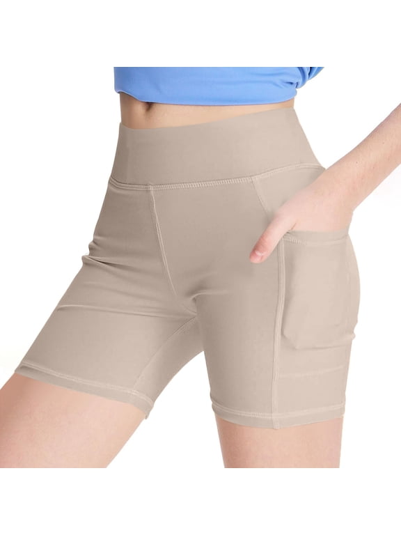 Girls' Athletic Biker Shorts with Pockets Kids Dance Yoga Running Volleyball Workout Shorts High Waist Dance Shorts 4-15 Years