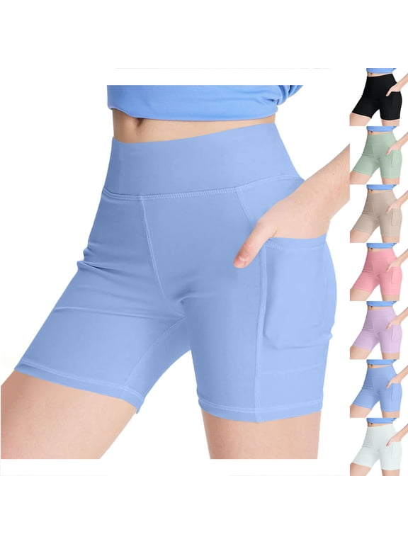 Girls' Athletic Biker Shorts with Pockets Kids Dance Yoga Running Volleyball Workout Shorts High Waist Dance Shorts 4-15 Years
