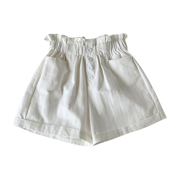 OGLCCG Girls Casual Cotton Shorts High Waist Baggy Trendy Summer Short Pants Solid Color Wide Leg Shorts with Pockets Size 3-13 Years