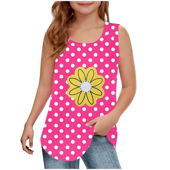 OGLCCG Girls Tank Tops Kids Summer Crewneck Sleeveless Shirts Cute Floral Printed Camisole Dancewear 5-14 Years