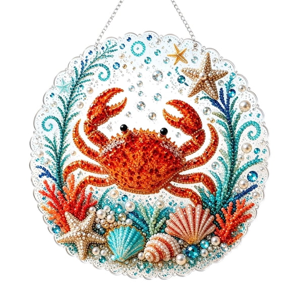 Clearance! Ocean Diamond Art Kits for Adults Pendant Suncatcher, 7.9" Ocean Special Shaped Crystal DIY Paint with Diamonds Craft Set, Crab