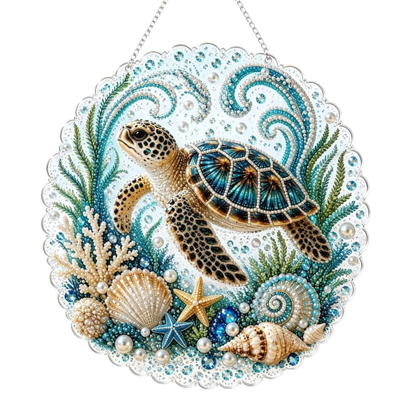 Clearance! Ocean Pearl Art DIY Hanging Ornament Kit, Sea Turtle Coastal Diamond Art Kit with Complete Tools, Sparkling Rhinestone Bead Craft Gift for Friends and Family, Sea Turtle