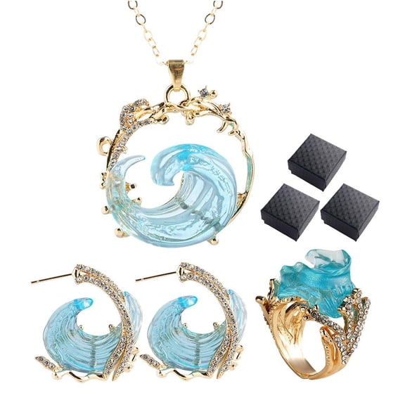 Clearance! Ocean'S Oath Jewelry Set,Boho Blue Ocean Wave Necklace Earrings Set UK A7X2