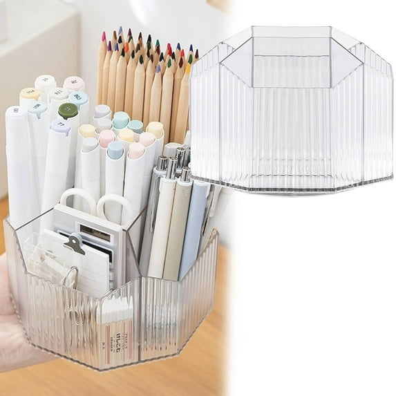 Clearance Office&Craft&Stationery under $10,Desktop Transparent Rotating Pen Holder Multi Functional Large Capacity Stationery Storage Box Student Pen Bucket Storage