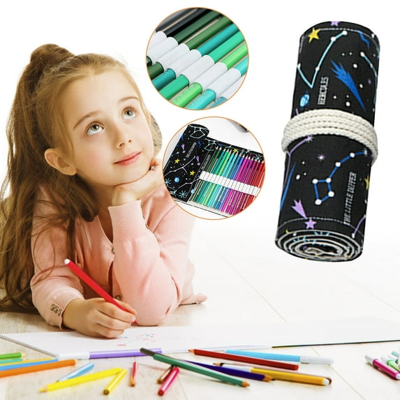 Clearance Office&Craft&Stationery under $5,Night Sky Sketch Colored Pencil Pencil Bag Small Students Large Capacity Canvas Pen Curtain Roll Pencil Bag 12 24 36 48 72 Holes Creative Pen Roll