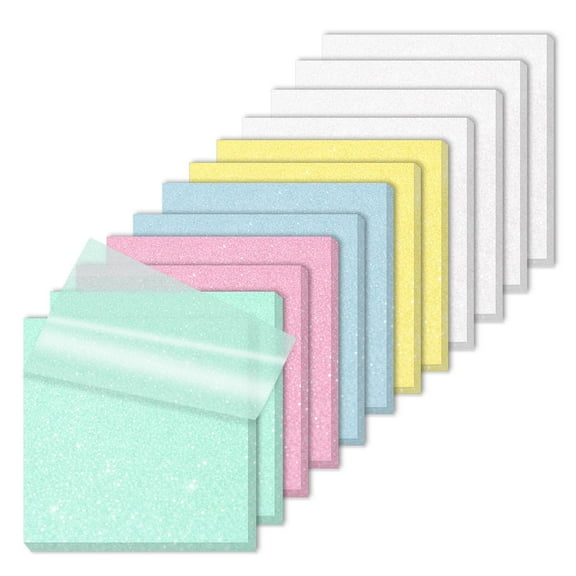 Clearance Office&Craft&Stationery under $5,Transparent Sticky Notes 12 Pack Frosted Glitter Colored 3x3 Inch High Transparency Glass Like Adhesive Clear Seee Through Sticky Notes For Women Scho