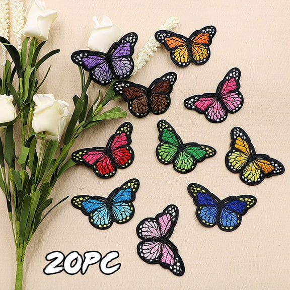 Clearance Office&Craft&Stationery under $5,20 Pieces Butterfly Iron on Patches Embroidery Applique Patches for Arts Crafts