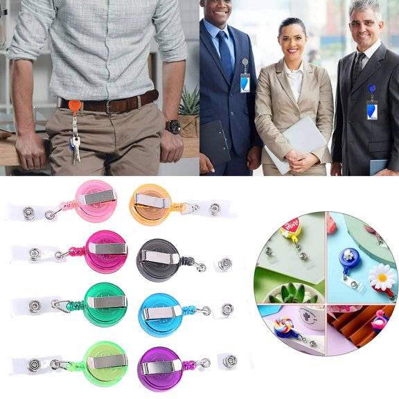 Clearance Office&Craft&Stationery under $5 30Pcs ID Card Round Easy To Pull Name Card Drop Rubber Metal Buckle Telescopic Buckle