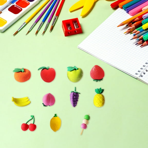Clearance Office&Craft&Stationery under $5 A Group Of 10 Cake Eraser Vegetable Fruit Modeling Eraser 3d Assembly Eraser