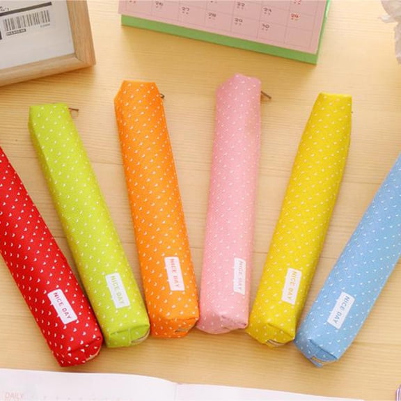 Clearance Office&Craft&Stationery under $5,Long Polka Dot Candy Color Pencil Case Creative Student Canvas Pencil Case