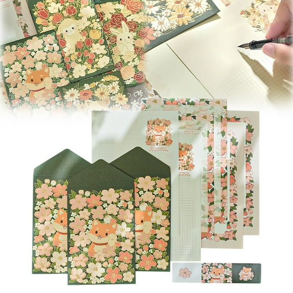 Clearance Office&Craft&Stationery under $5 Stationery Paper And Envelopes Set Cute Animal Patterns Envelope Love Letter Papers Letter Writing Kit