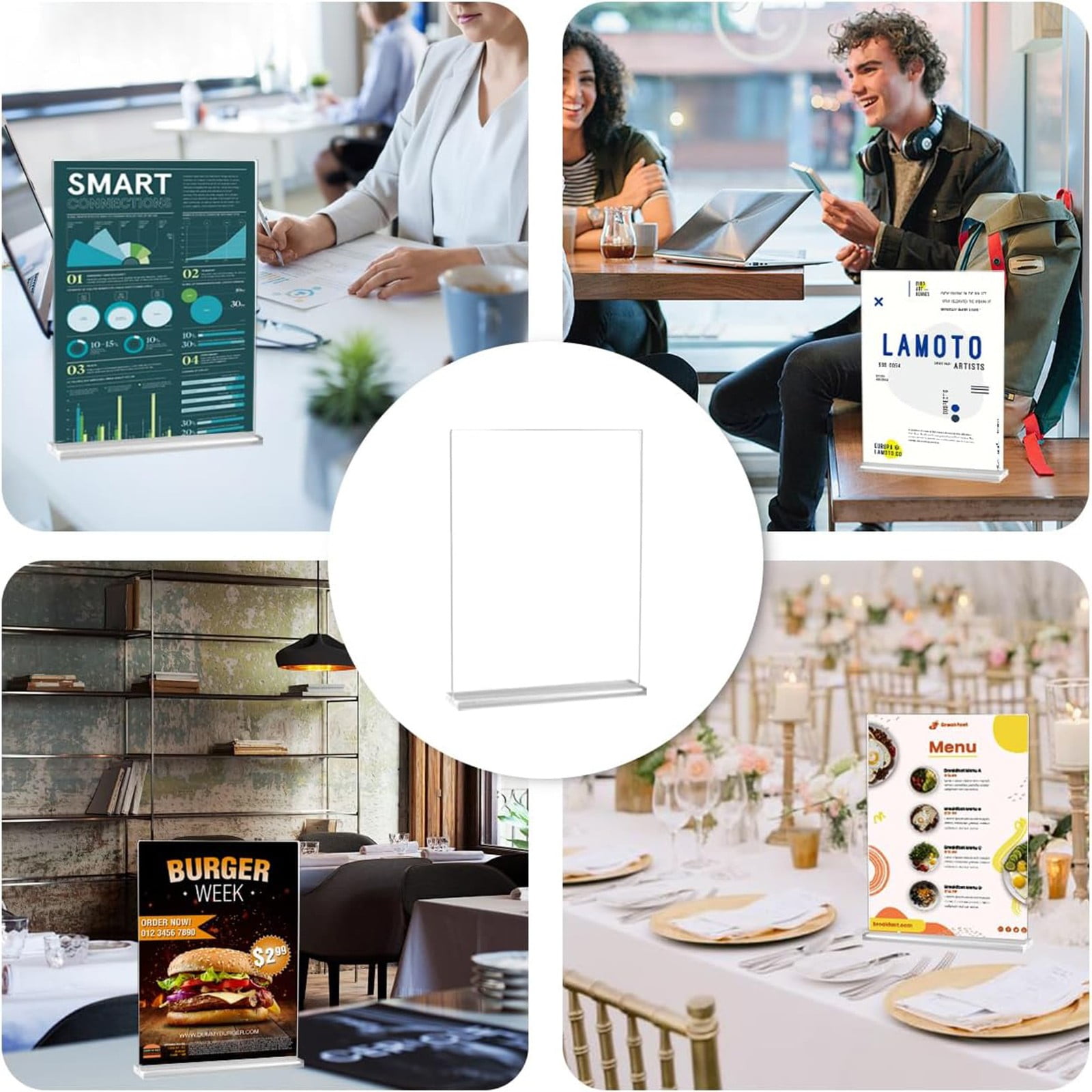 Acrylic Sign Holder 4 Pack S - 8.5x11 Inch Clear Table Display Stands, Double-Sided For Menus, Flyers & Posters Clear Acrylic Display - View #8