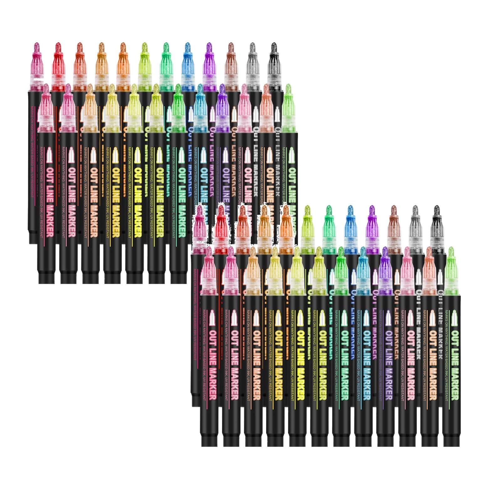 Clearance Office product under $20,Double Line Outline Markers 36 Colors Super Squiggles Outline Marker Pen Set Self Outline Metallic Markers Glitter Writing Drawing Pens For Birthday Greeting C