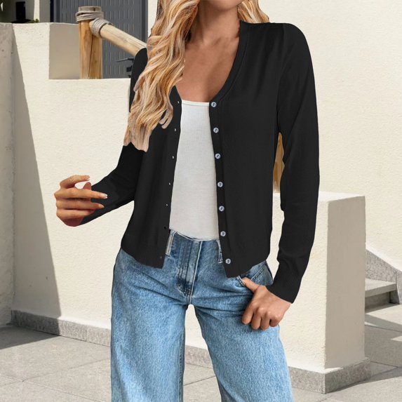 Clearance! Ogiraw Cardigan Sweaters For Women Women's V Neck Button Knit Cardigan Sweater Jacket Cardigan Cable Knit Sweater Women Sacos De Mujer Para Vestir Elegantes Black