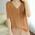 thumbnail image 1 of Clearance! Ogiraw Cardigan Sweaters For Women Women's V Neck Loose All Over Fashion Knit Short Sleeved Cardigan Cable Knit Sweater Women Cute Jackets for Women Khaki, 1 of 5