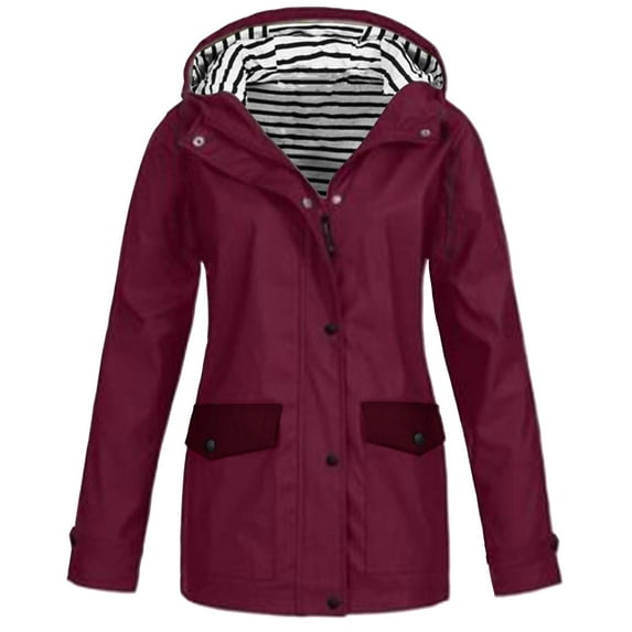 Clearance! Ogiraw Scrub Jackets For Woman Rain Jacket Women Zip Up Casual Hoodies Lightweight Windbreaker Jackets Long Sleeve Coat Travel Jackets Hiking Clothes For Women Wine S-5XL