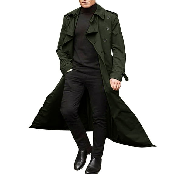 Clearance! Ogiraw Trench Coat Men Men's Autumn and Winter Long Trench Coat Double Breasted Coats Belt Loose Jacket Mens Trench Coat Long Clearance Sale