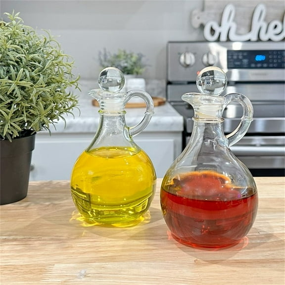 Clearance Oil Bottle under $10,Glass Oil And Vinegar Cruets; 8oz Round Oil Dispensers / Salad Dressing Bottles With Stoppers