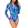 thumbnail image 1 of Clearance One Piece Swimsuit Women Summer Conservative Long Sleeve Surfing Rash Guards Bathing Suits Summer Tropical Floral Print Zip Up Swimsuits, 1 of 6