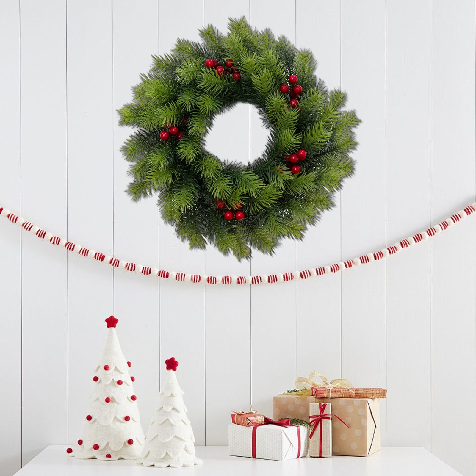 Clearance!Opehuo Christmas Wreath Imitation Pines Needle Vines Wreath for Holiday Door Decoration, Window and Home Decor, Christmas Tree Ornament, 24 Inch Green Wreath,A