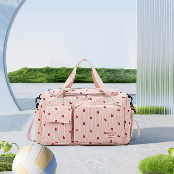 Clearance Opehuo Strawberry Print Women's Tote Bag-Shoulder Casual Crossbody Large Capacity Handbag,Women Cherry Print Corduroy Tote Bag with Multi Pockets Top-handle Crossbody Handbag,Pink