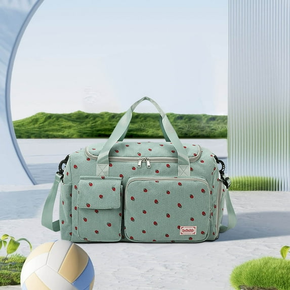 Clearance Opehuo Strawberry Print Women's Tote Bag-Shoulder Casual Crossbody Large Capacity Handbag,Women Cherry Print Corduroy Tote Bag with Multi Pockets Top-handle Crossbody Handbag,Green
