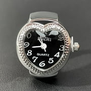 ❣ Clearance！ Oqueey Real Watch Ring To Tell Time Vintage Watch Clock Ring Round Chunky Ring Silver Adjustable Ring Fashion Watch Jewelry