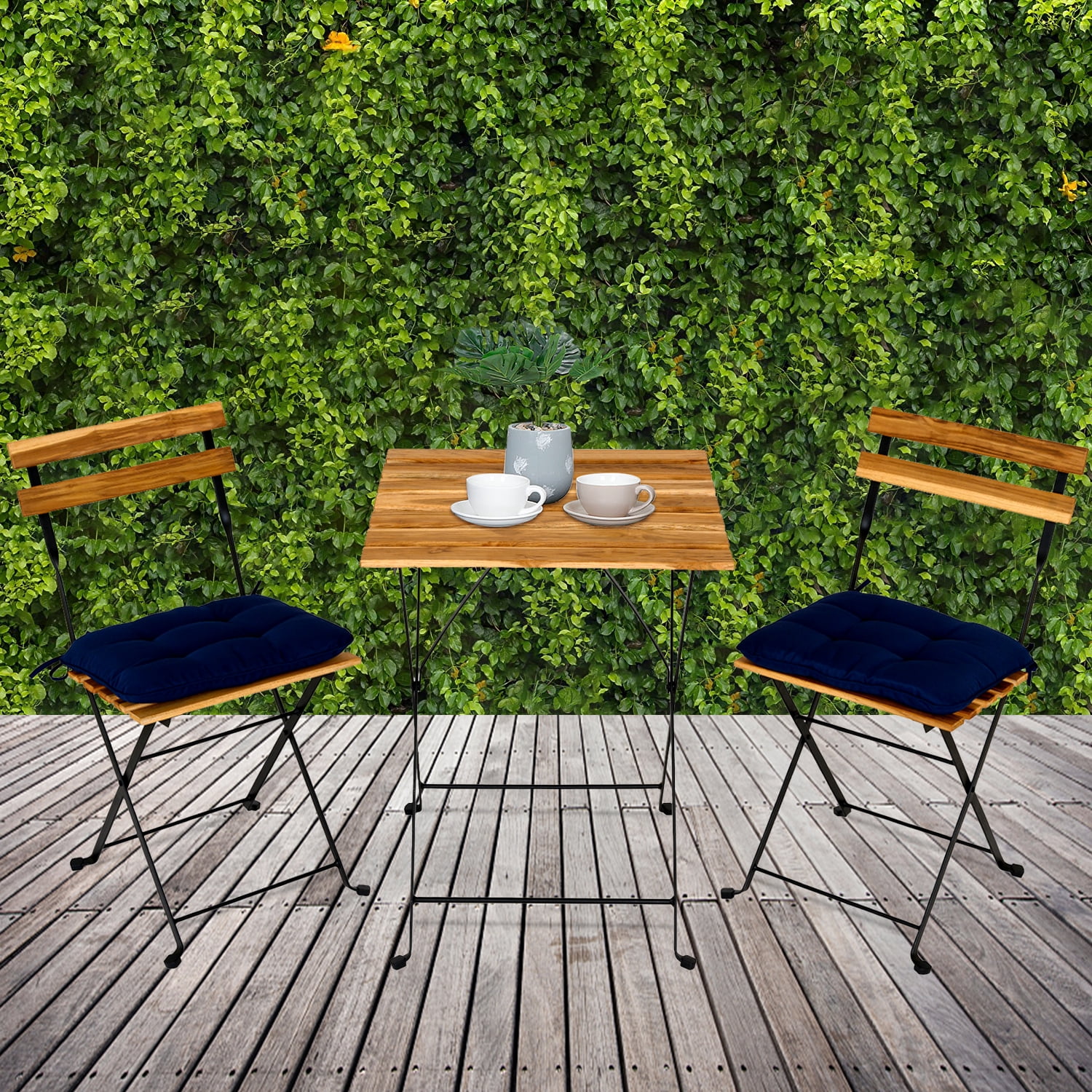 Clearance! Outdoor 3 Piece Folding Chair and Table Set, Solid Teak