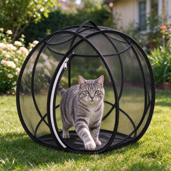 Clearance! Outdoor Cat Exercise Ball 18'', Rolling Mesh Cat Enclosure with Zipper, Portable Mesh Catio for Lawn Garden, Gift for Cat Lovers