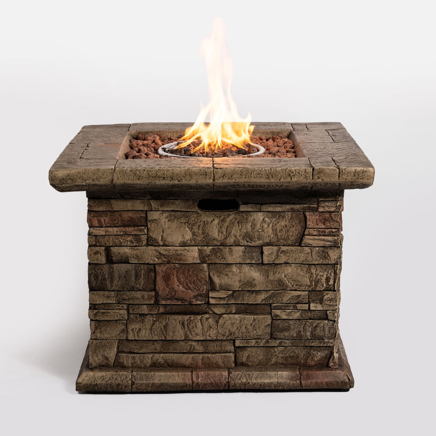 Clearance! Outdoor Propane Fire Pit Table w Faux Brown Ledgestone 32