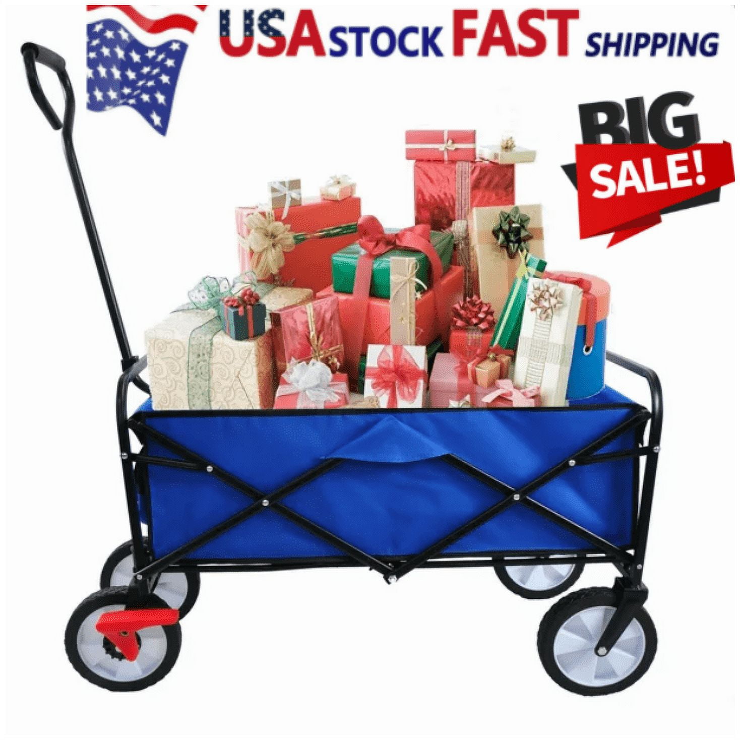 Clearance! Outdoor Utility Wagon Cart with Cup Holdler, Large Capacity Folding Wagon Garden