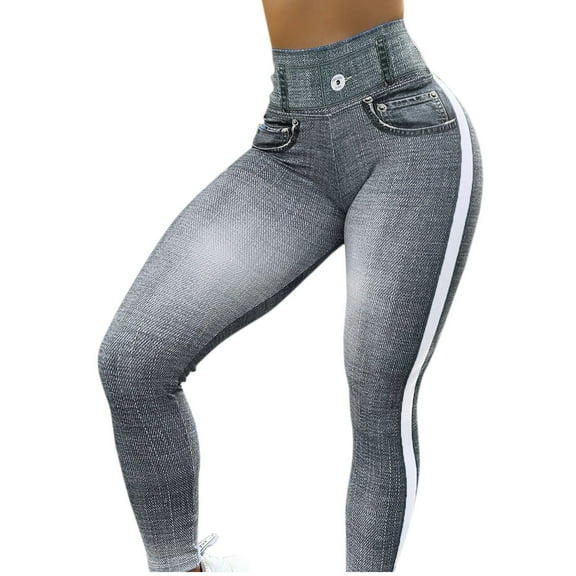 Clearance!Outfmvch Jeans for Women Straight Leg Jeans Skinny Jeans Women Casual Simulation Jeans Slim High Waist Elastic Leggings Womens Jeans Gray 2xl