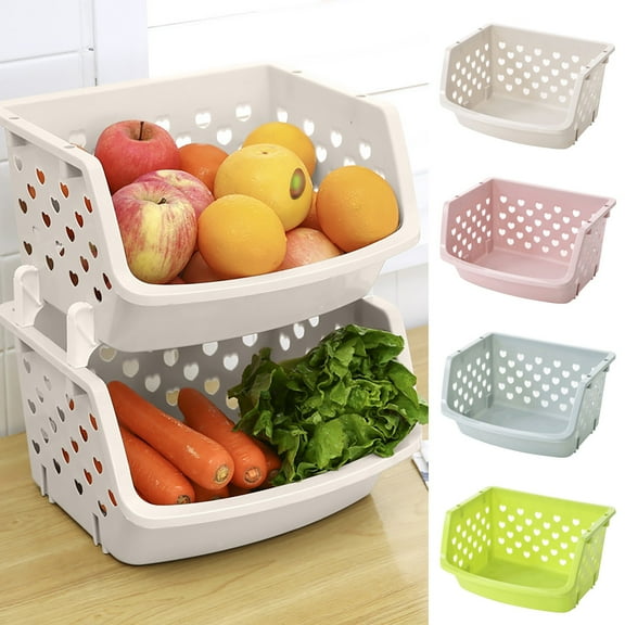 Clearance Outlet Warehouse! Lusxy Kitchen Stackable Vegetable Basket, Large-Capacity Storage Storage Rack Fruit Storage Basket for Potato Onion Tomato Pantry Baskets Cabinet, Colored Stacking Basket