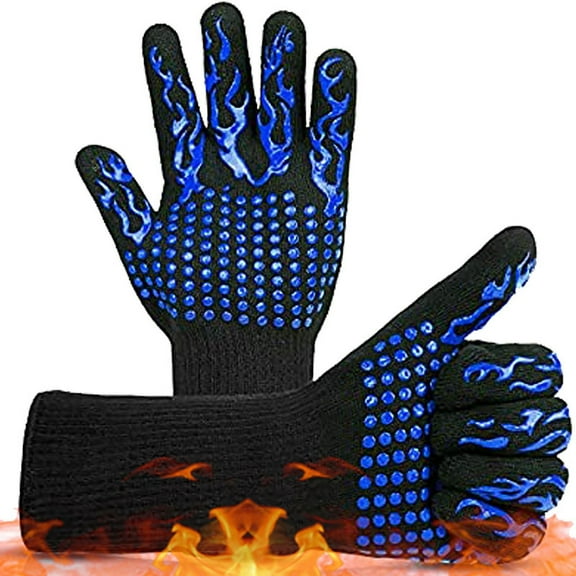 Clearance! Oven Socks Bbq Barbecue Gloves Flame Retardant Fireproof and High Temperature Gloves 800 Insulation and Anti Scald Oven Gloves, a Pair of Gloves Blue